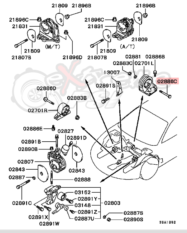 OEM Rear Motor Mount Bolt (10mm x 90mm): Mitsubishi Eclipse 95-99